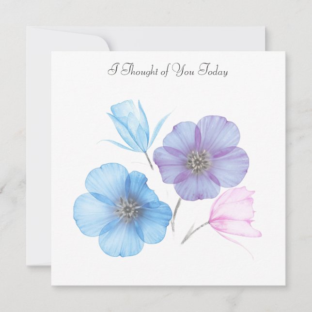 Blue and Pink Floral Simplicity Thinking of You Note Card (Front)