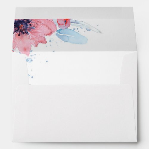 Blue and Pink Floral Watercolor Wedding Envelope - Blue and pink flowers watercolor wedding envelopes