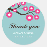 Blue and Pink Floral Wedding Favor Sticker