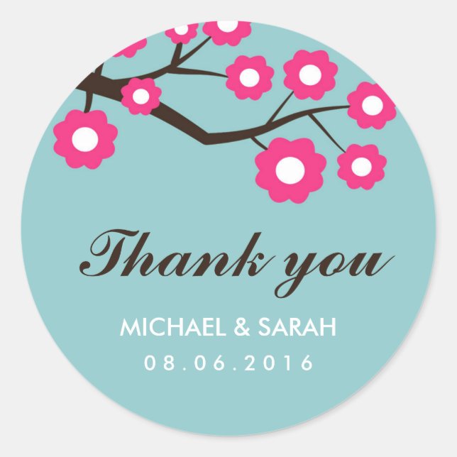 Blue and Pink Floral Wedding Favor Sticker (Front)
