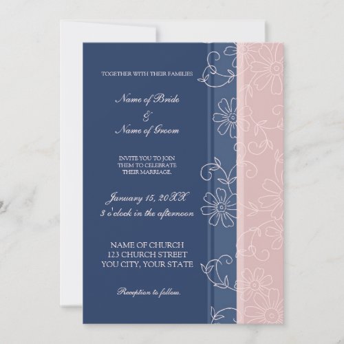 Blue and Pink Floral Wedding Invitation Cards