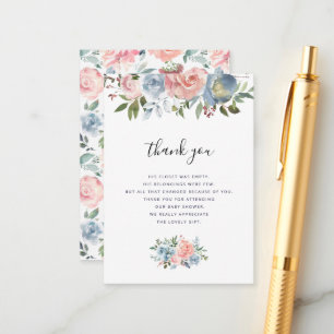 blue and pink flowers baby shower thank you card