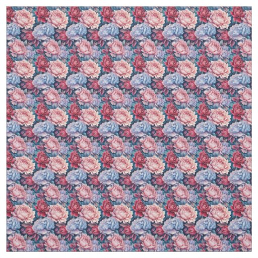 Blue and Pink Flowers Fabric