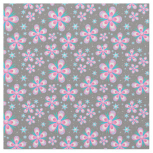 Blue And Pink Flowers Fabric