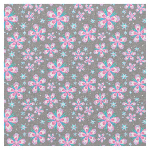 Blue And Pink Flowers Fabric