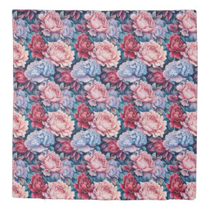 Blue and Pink Flowers Front and Back Duvet Cover