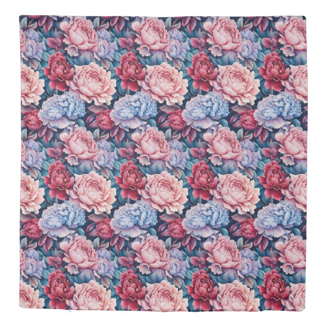 Blue and Pink Flowers Front and Back Duvet Cover (Back)