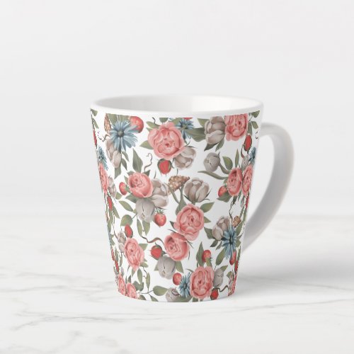 Blue and Pink Flowers  Latte Mug