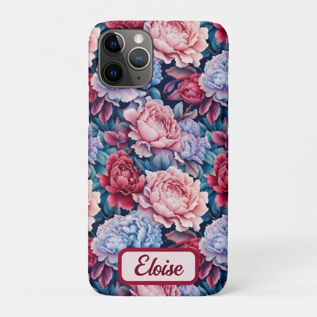 Blue and Pink Flowers Personalized  Case-Mate iPhone Case (Back)