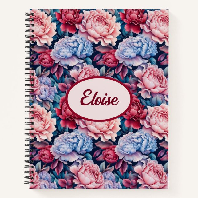 Blue and Pink Flowers Personalized Notebook (Front)