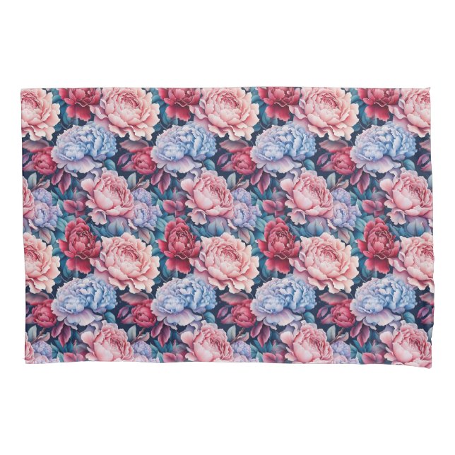 Blue and Pink Flowers Pillow Case (Front-Left)