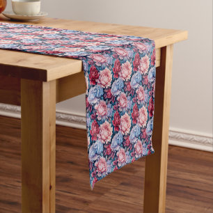 Blue and Pink Flowers Short Table Runner