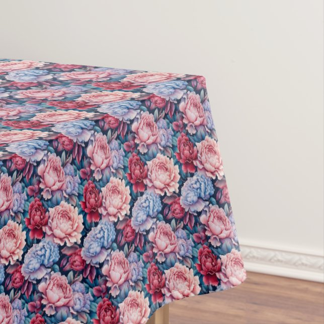 Blue and Pink Flowers Tablecloth (In Situ)