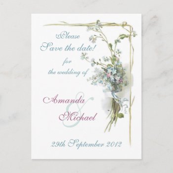 Blue And Pink Forget Me Nots Announcement Postcard by Past_Impressions at Zazzle