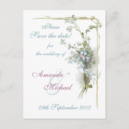 Blue And Pink Forget Me Nots Announcement Postcard