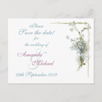 Blue And Pink Forget Me Nots Announcement Postcard by Past_Impressions at Zazzle
