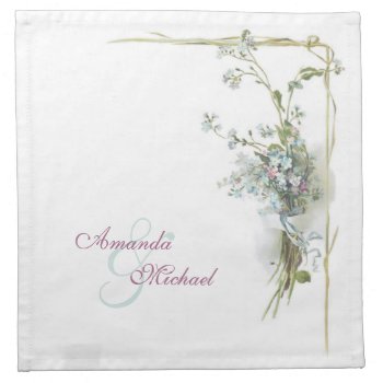 Blue And Pink Forget Me Nots Wedding Cloth Napkin by Past_Impressions at Zazzle