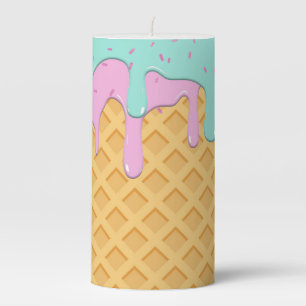 Blue and Pink Frosted Ice Cream Cone Pillar Candle