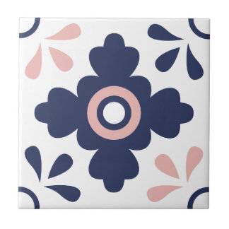 Blue and Pink Geometric Flower Tile