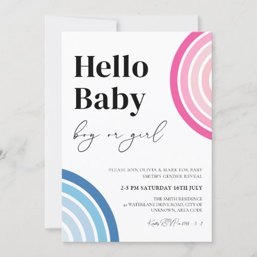 Blue and Pink Geometric Rainbow Baby Gender Reveal Invitation