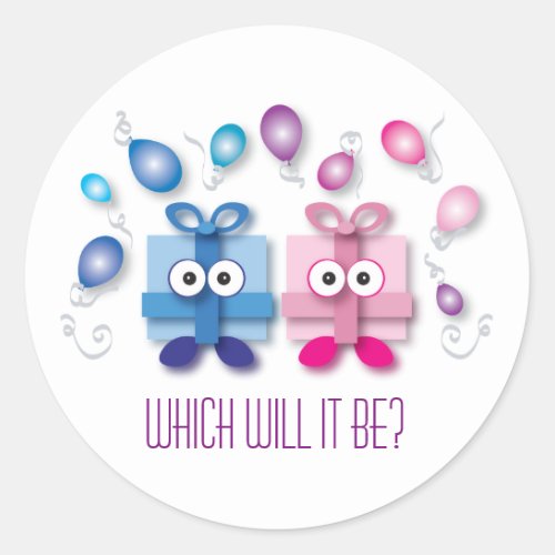 Blue and Pink Gift Boxes _ Gender Reveal Classic Round Sticker