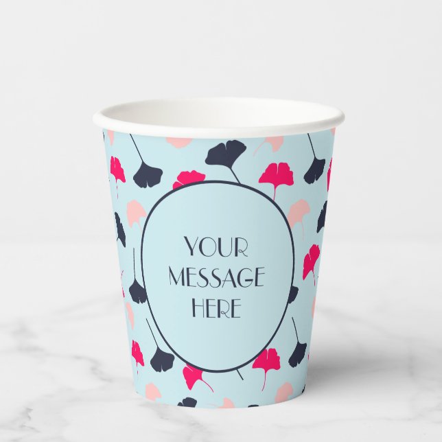 Blue and Pink Ginkgo Leaves Custom Message Paper Cups (Front)