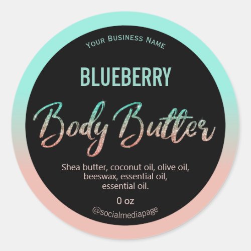 Blue And Pink Glitter Body Butter Product Label