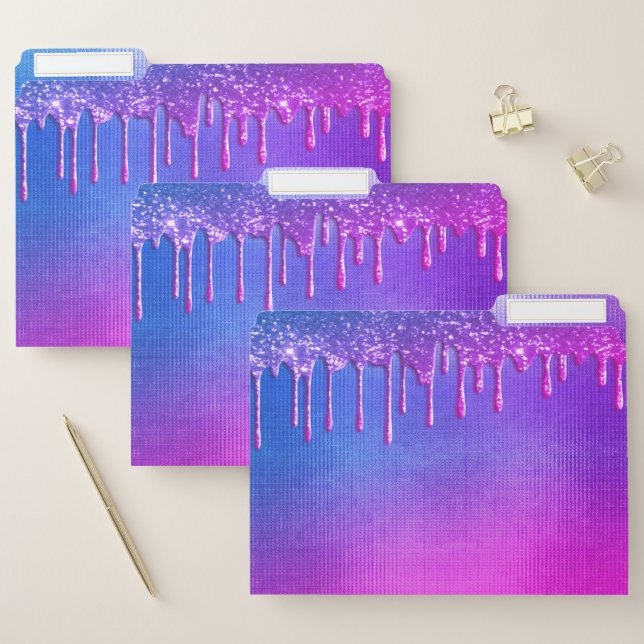 Blue and Pink Glitter Drip File Folder (Set)
