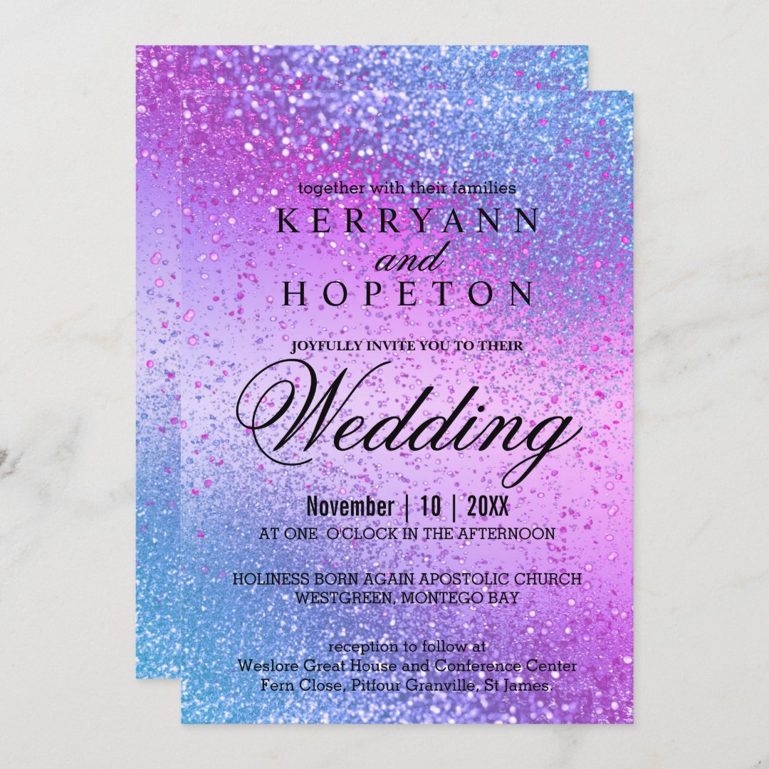 Blue and Pink Glitter Invitation Zazzle