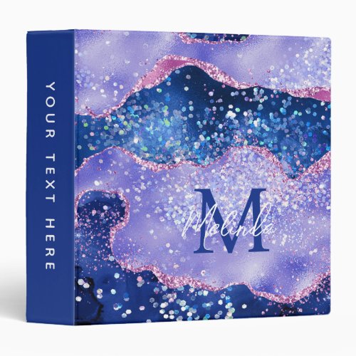 Blue and Pink Glitter Ocean Agate 3 Ring Binder