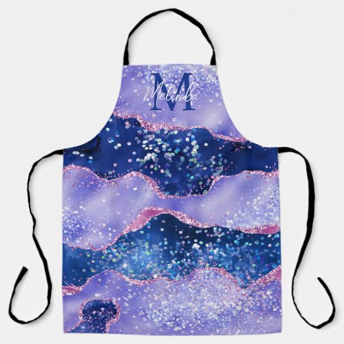Blue and Pink Glitter Ocean Agate Apron