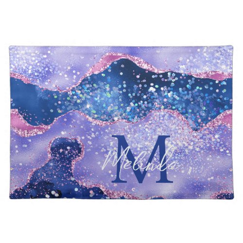 Blue and Pink Glitter Ocean Agate Cloth Placemat