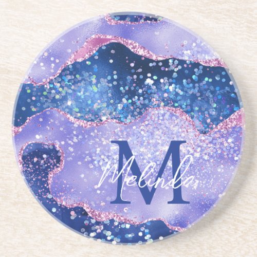 Blue and Pink Glitter Ocean Agate Coaster