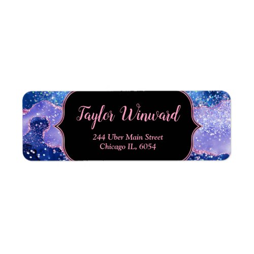 Blue and Pink Glitter Ocean Agate Label