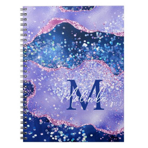 Blue and Pink Glitter Ocean Agate Notebook
