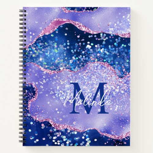 Blue and Pink Glitter Ocean Agate Notebook