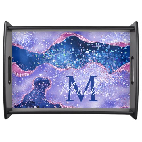 Blue and Pink Glitter Ocean Agate Serving Tray
