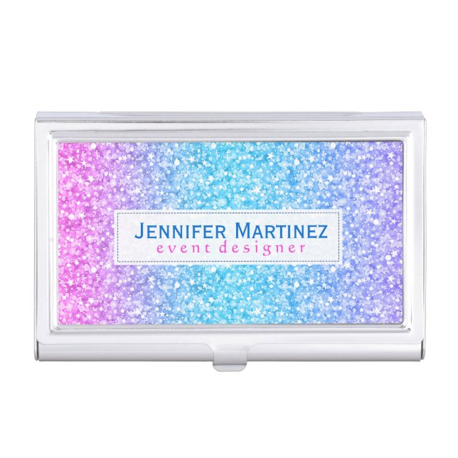 Blue And Pink Glitter & Sparkles Texture 2 Case For Business Cards (Front)