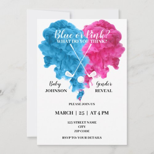 Blue and pink golf gender reveal invitation