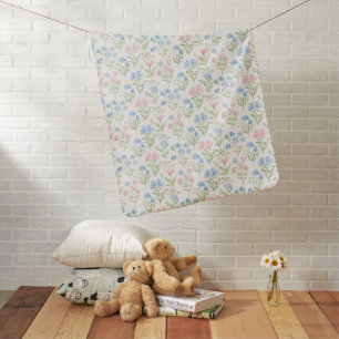 Blue and Pink Grandmillennial Floral Baby Blanket