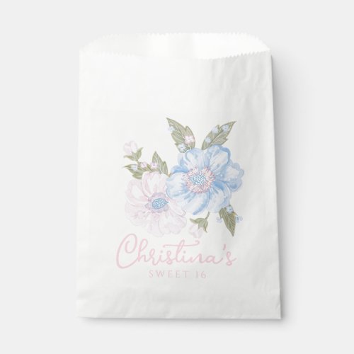 Blue and Pink Grandmillennial Floral Sweet 16 Favor Bag