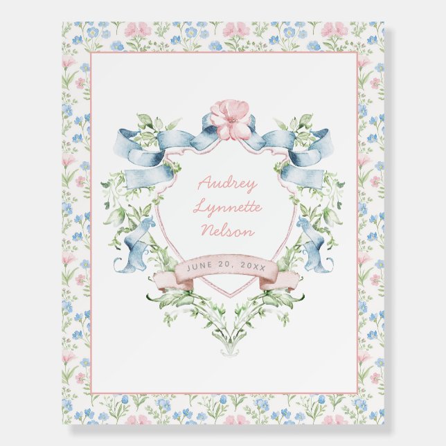 Blue and Pink Grandmillennial Flower Baby  Foam Board (Front)