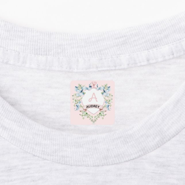 Blue and Pink Grandmillennial Ribbon Crest  Labels (Affixed)