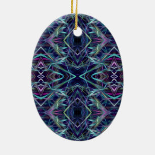Blue and Pink Graphic Abstract Ceramic Ornament