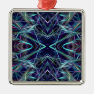 Blue and Pink Graphic Abstract Metal Ornament