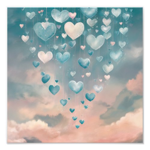 Blue and Pink hearts with pink background  Photo Print