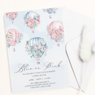 Blue and Pink Hot Air Balloons Gender Reveal Invitation