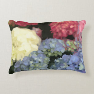 Blue and Pink Hydrangea Digital Flower Painting Accent Pillow