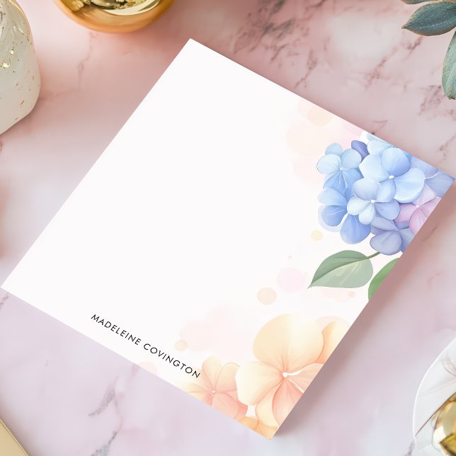 Blue and Pink Hydrangea Floral Personalized Name Notepad (Creator Uploaded)