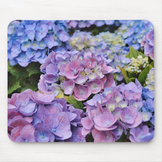 Blue and Pink Hydrangea Flower Art Mouse Pad (Front)